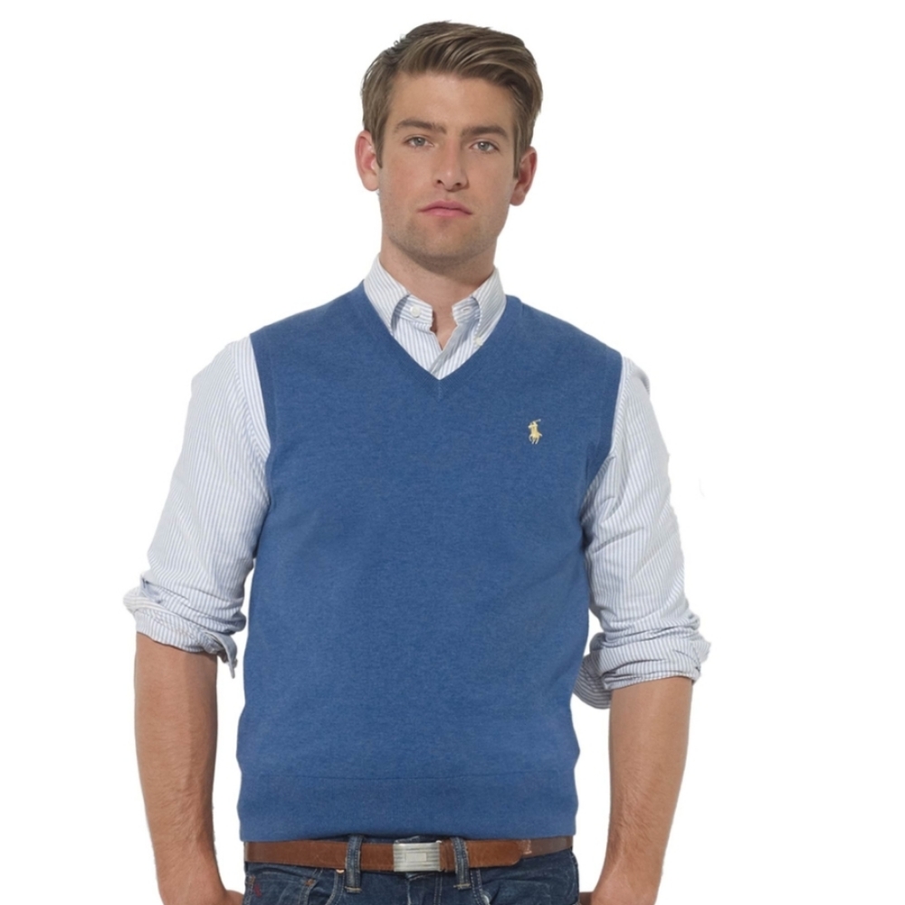 Polo Ralph Lauren Pima Cotton V-Neck Vest Blue 2XL